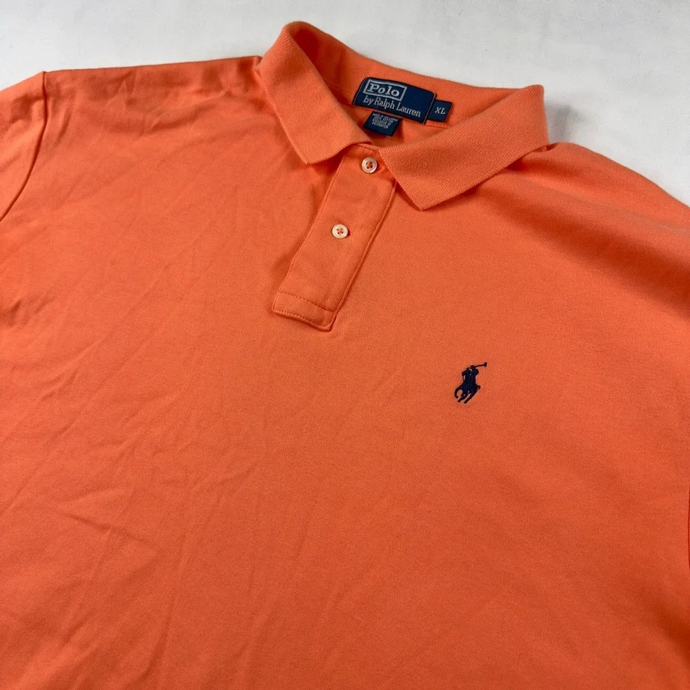 Polo Ralph Lauren Shirt Men XL Orange Golf Blue Pony Short‎ Sleeve Preppy